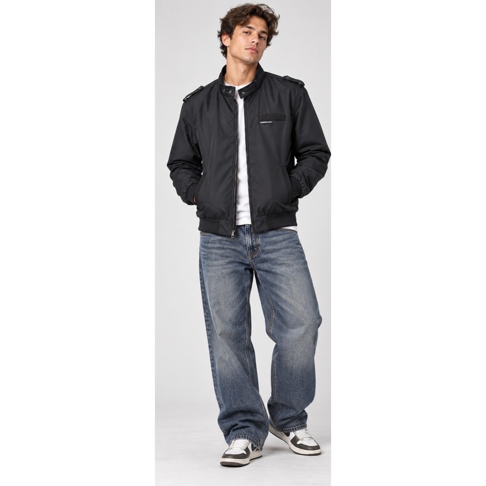 Members Only Men's XL Black Racer Jacket Bomber Moto Y2K Lightweight Zip